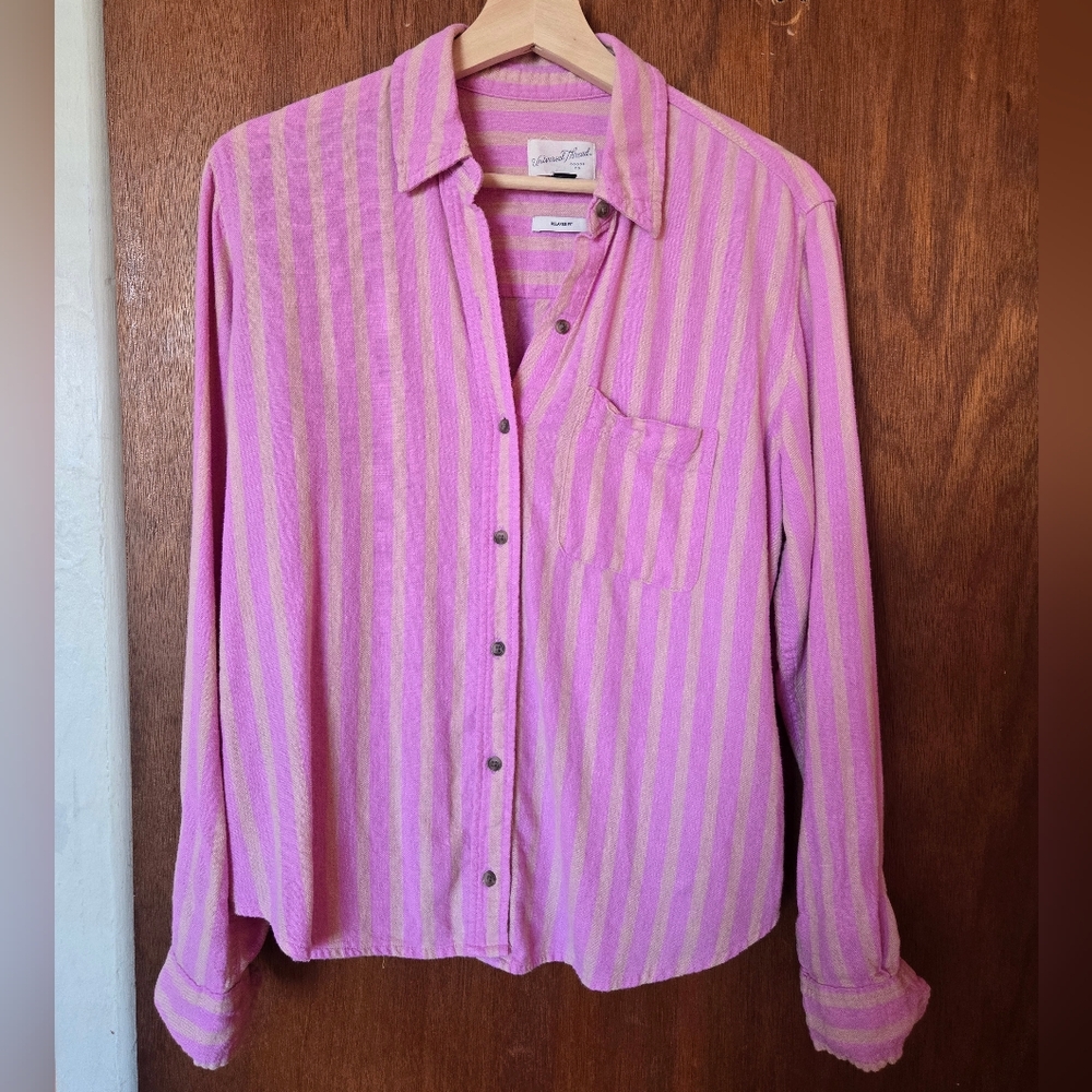 Target Universal Thread Pink Striped Button-Up Shirt, XS